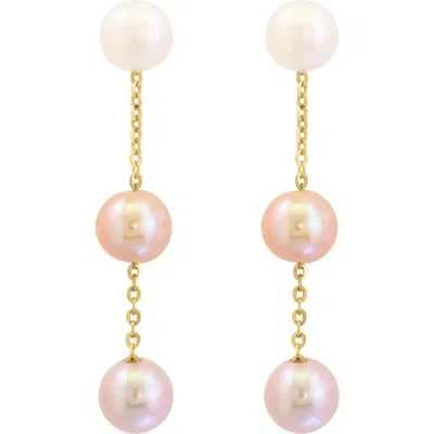 Effy 14k Yellow Gold ,pink Freshwater Pearl,peach Freshwater Pearl,fresh Water Pearl Earrings