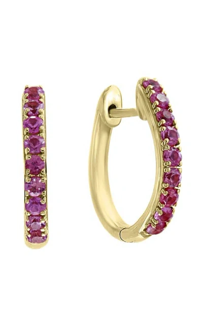 Effy 14k Yellow Gold ,pink Sapphire Hoop Earrings In Red