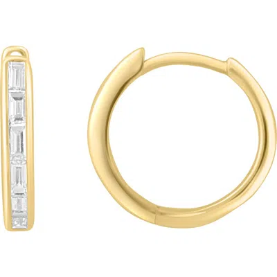 Effy 14k Yellow Gold Plated Baguette Diamond Huggie Hoop Earrings