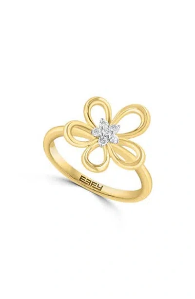 Effy 14k Yellow Gold Plated Sterling Silver Diamond Flower Ring