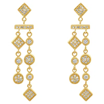 Pre-owned Effy 14k Yellow Gold Round Diamond Multi-shaped Dangle Earrings