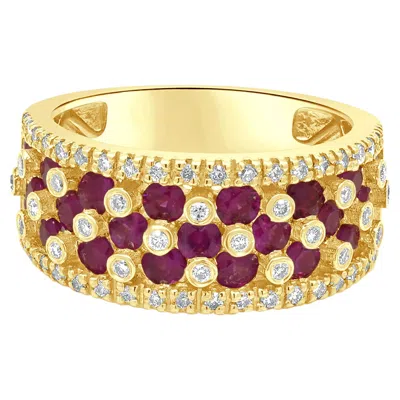 Pre-owned Effy 14k Yellow Gold Round Ruby And Diamond Band