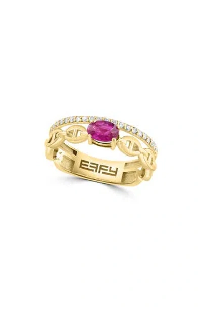 Effy 14k Yellow Gold Ruby & Diamond Double Band Ring In Gold/red