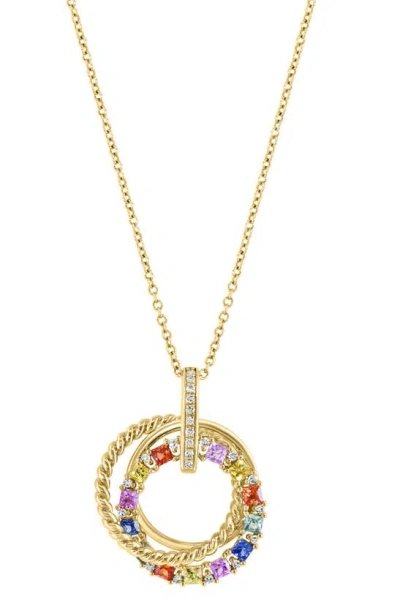 Effy 14k Yellow Gold Sapphire & Diamond Circle Pendant Necklace