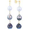 Effy 14k Yellow Gold Tahitian & Southsea Pearl Drop Earrings In Black/white