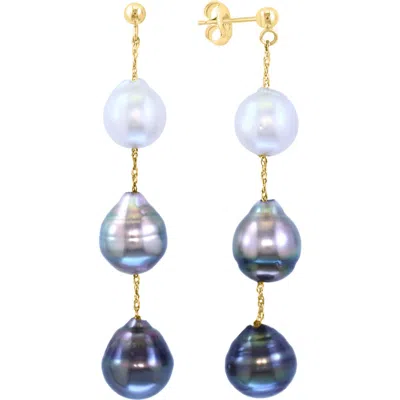 Effy 14k Yellow Gold Tahitian & Southsea Pearl Drop Earrings In Black/white