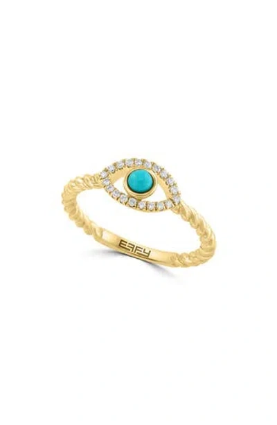 Effy 14k Yellow Gold Turquoise & Diamond Evil Eye Ring