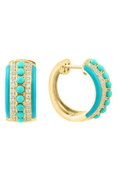 Effy 14k Yellow Gold Turquoise & Diamond Huggie Hoop Earrings