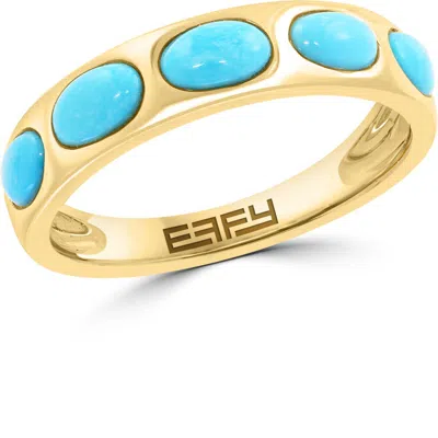 Effy 14k Yellow Gold Turquoise Cabochon Band Ring In Blue