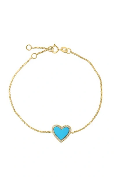 Effy 14k Yellow Gold Turquoise Diamond Halo Heart Bracelet