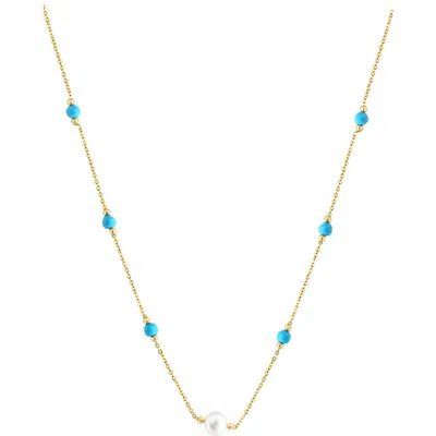 Effy 14k Yellow Gold Turquoise Dreams Freshwater Pearl Necklace In Multi