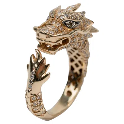 Pre-owned Effy 14k Yellow Gold White & Brown Diamond Safari Dragon Ring