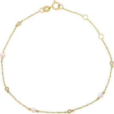 Effy 14k Yellow Gold White Topaz & Freshwater Pearl Station Bracelet
