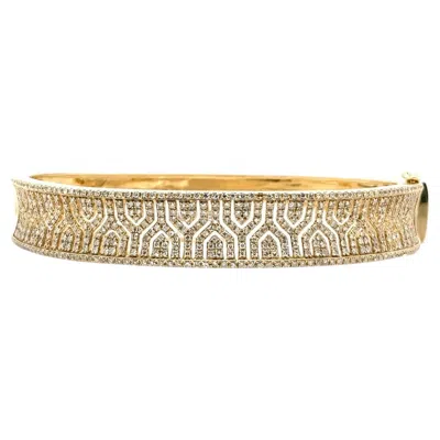 Pre-owned Effy 14kt Yellow Gold Diamond Maze Bangle Bracelet