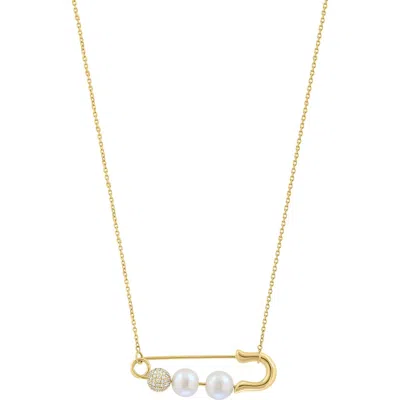 Effy 14ky Diamond,fresh Water Pearl Necklace In Gold