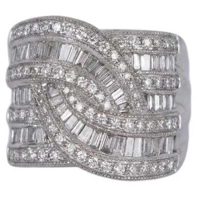 Pre-owned Effy 1.5 Carat Diamond Baguette And Pave 14k White Gold Wide Band Ring