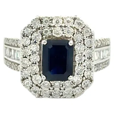 Pre-owned Effy 1.5 Carat Emerald-cut Sapphire And Diamond Gold Vintage  Designer Ring In Blue