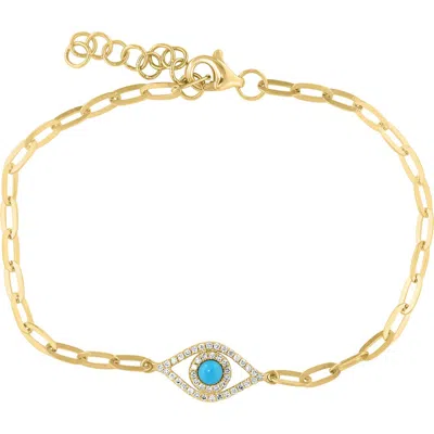 Effy 18k Gold Plated Sterling Silver Turquoise & Diamond Evil Eye Paperclip Chain Bracelet