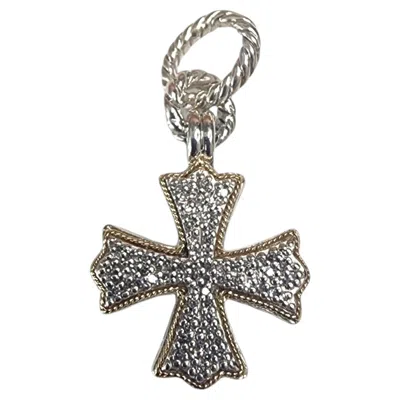 Pre-owned Effy 18k Yellow Gold And Sterling Silver Diamond Cross Pendant #24749