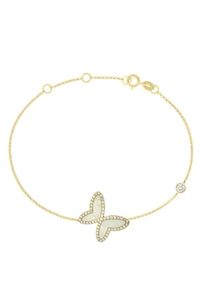 Effy 18k Yellow Gold Diamond Mother Of Pearl Butterfly Bracelet