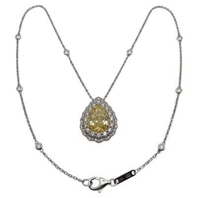 Pre-owned Effy 2 Carat Natural Yellow Pear-cut Diamond Halo Pendant Necklace