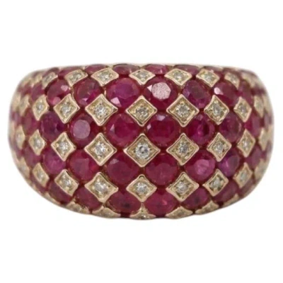 Pre-owned Effy 3 Carat Ruby Diamond Checkerboard Dome Cocktail Ring In 14k Yellow Gold