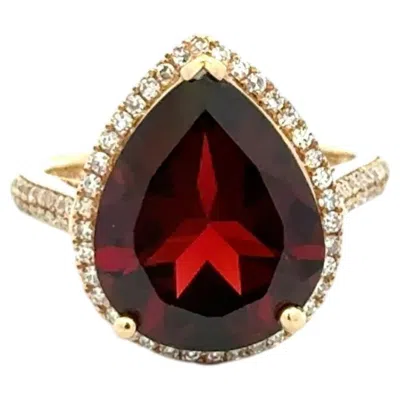 Pre-owned Effy 6 Carat Red Garnet And Diamond Vintage  Designer Gold Cocktail Ring