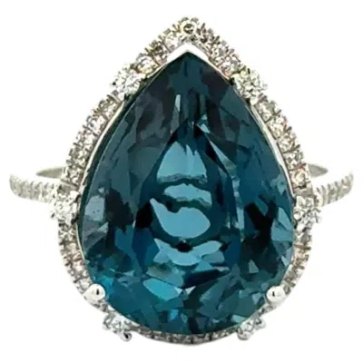 Pre-owned Effy 7 Carat Pear London Blue Topaz Diamond Vintage  Designer Gold Cocktail Ring
