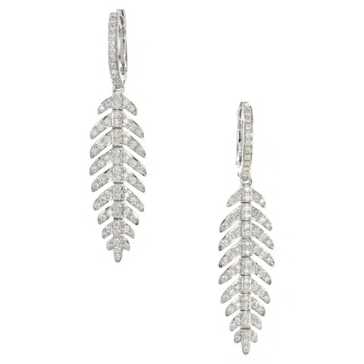 Pre-owned Effy .89 Carat Diamond White Gold Feather Dangle Drop Earrings