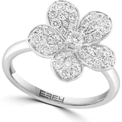 Effy 925 Silver Diamond Flower Ring In Metallic