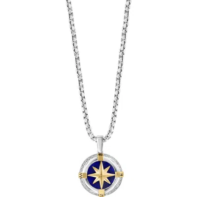 Effy 925 Sterling Silver Celestial Compass White Topaz & Lapis Pendant In Metallic