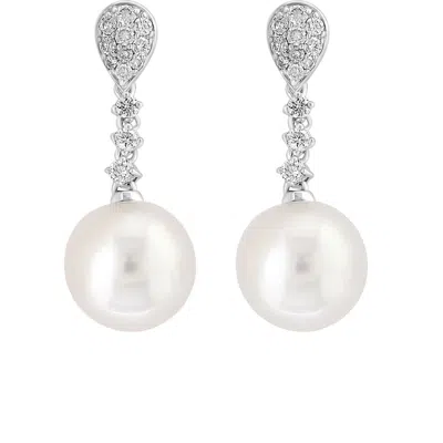 Effy 925 Sterling Silver Diamond,fresh Water Pearl Earrings In Metallic