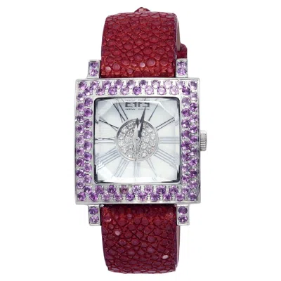 Pre-owned Effy Amethyst & Diamonds Pave Dial Luxury Swiss Quartz Exotic Leather Watch In Purple