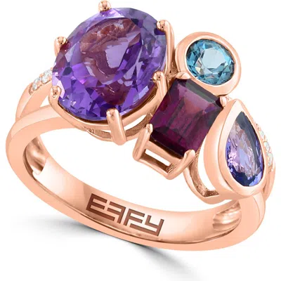 Effy Amethyst London Blue Topaz & Diamond Ring In Rose Gold/multi