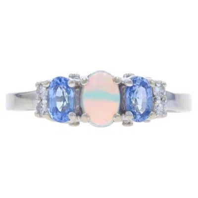 Pre-owned Effy Australian Opal Tanzanite Diamond Ring - White Gold 14k Oval Cab .69ctw