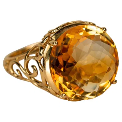Pre-owned Effy Bh 14k Yellow Gold Natural 11ct Round Citrine Ring