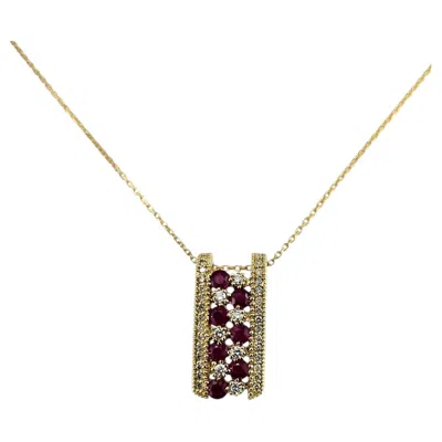 Pre-owned Effy Bh 14k Yellow Gold Ruby And Diamond Ladder Pendant Necklace #25054