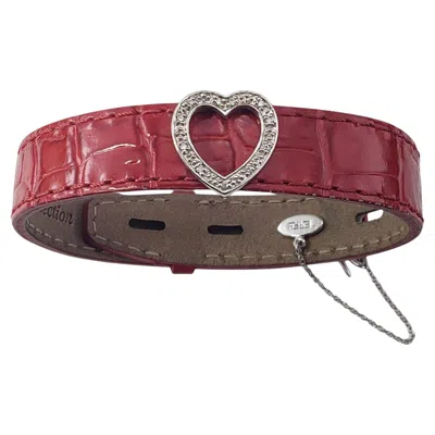Pre-owned Effy Bita 14k White Gold And Diamond Heart Red Leather Bracelet #22292