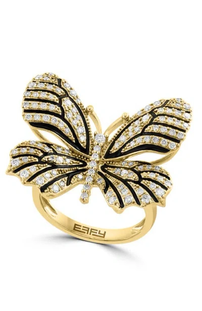 Effy Black & White Diamond Butterfly Ring In Gold