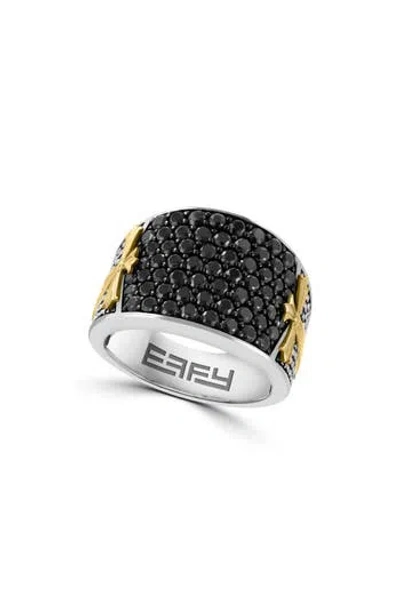 Effy Black Spinel Cross Two-tone Ring In Animal Print