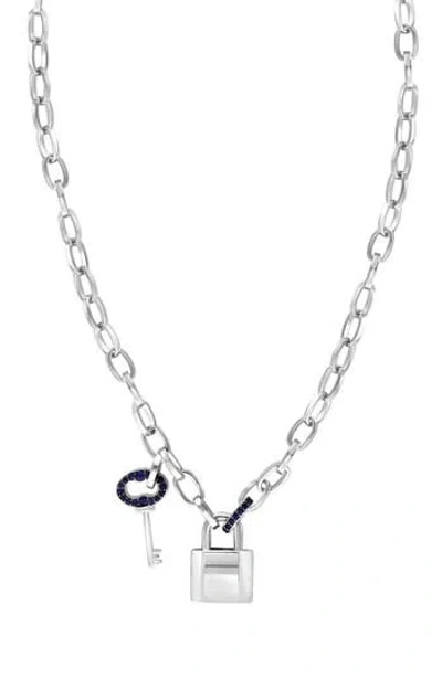 Effy Black Spinel Lock & Key Pendant Necklace In Metallic