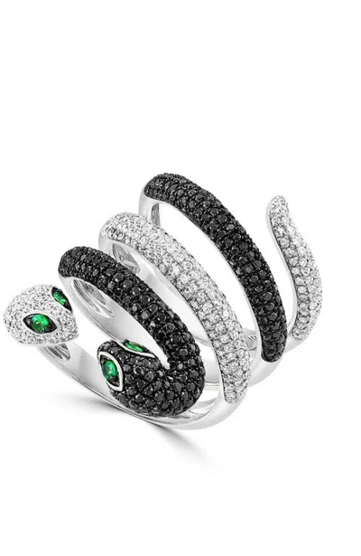 Effy Black, White & Brown Diamond Statement Ring In 14k White Gold In Yellow