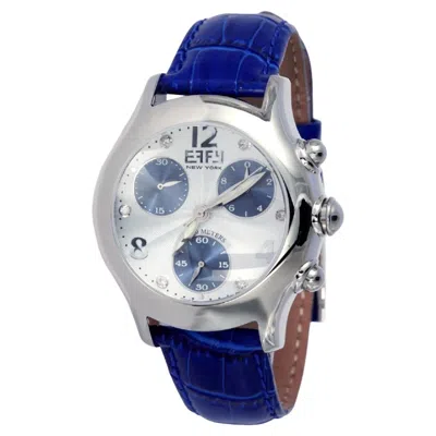 Pre-owned Effy Blue Sapphire & Diamonds Pave Dial Luxury Swiss Quartz Exotic Leather Band Watch