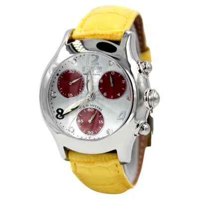 Pre-owned Effy Blue Sapphire & Diamonds Pave Dial Luxury Swiss Quartz Exotic Leather Band Watch