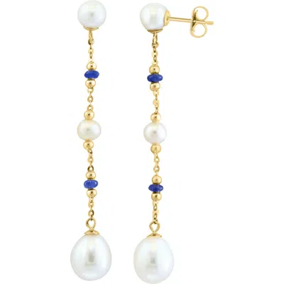 Effy Blue Sapphire & Freshwater Pearl Drop Earrings In Gold