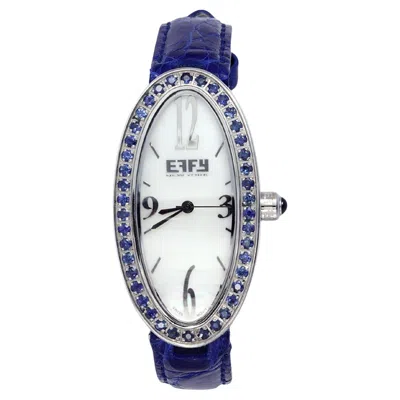 Pre-owned Effy Blue Sapphires Pave Dial Luxury Swiss Quartz Exotic Leather Band Watch