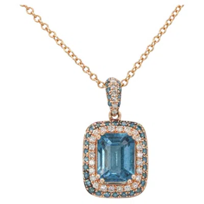 Pre-owned Effy Blue Topaz & Diamond Halo Pendant In 18k Rose Gold Necklace In Red