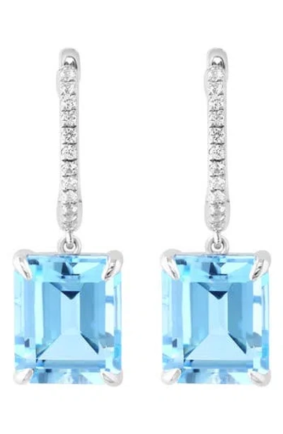 Effy Blue Topaz & White Sapphire Drop Huggie Hoop Earrings In Metallic