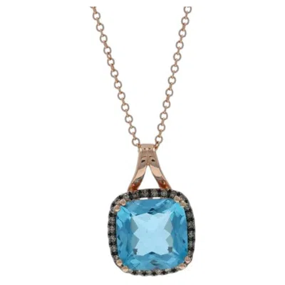 Pre-owned Effy Blue Topaz Diamond Halo Necklace 18 1/4" Rose Gold 14k Sq Cushion 6.24ctw In Red