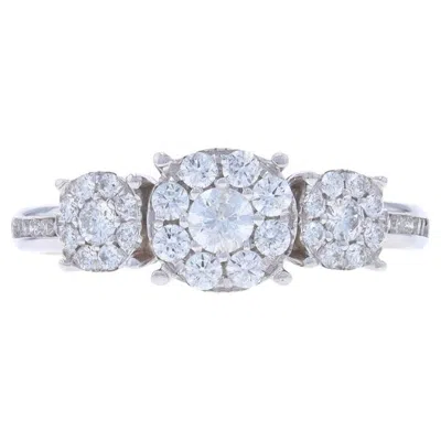 Pre-owned Effy Bouquet Diamond Cluster Halo Engagement Ring - White Gold 14k Round 1.00ctw